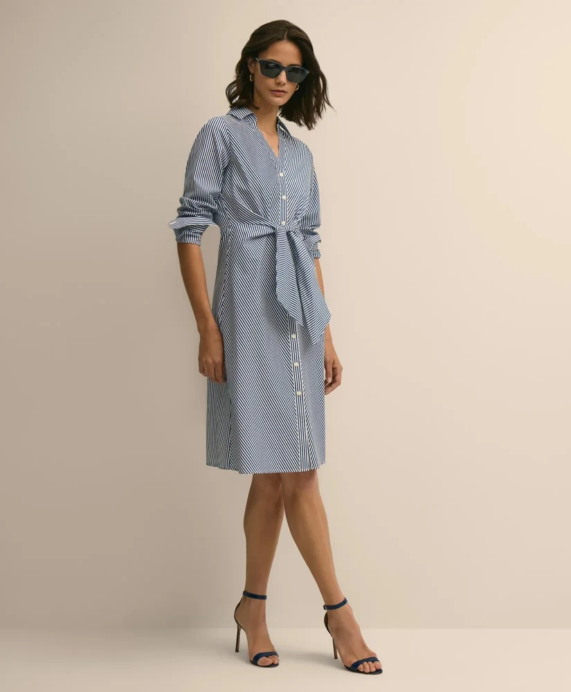 Supima® Cotton Striped Tie-Waist Shirt Dress - 1