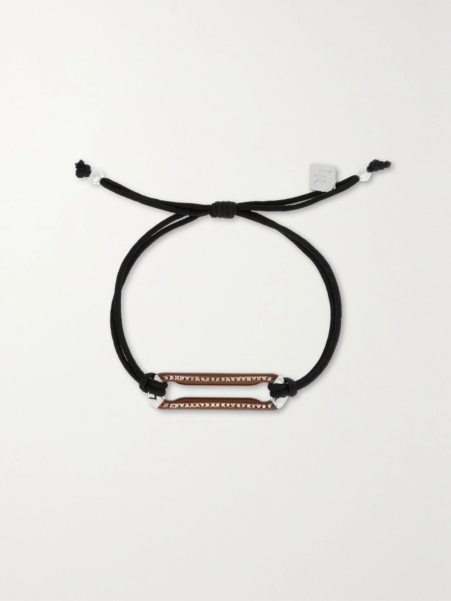 Sterling silver, cord, enamel and diamond bracelet Black - 1