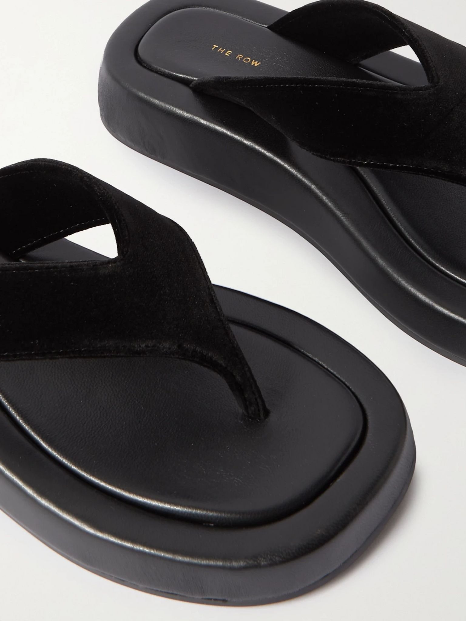 Ginza leather and velvet platform flip flops Black - 4