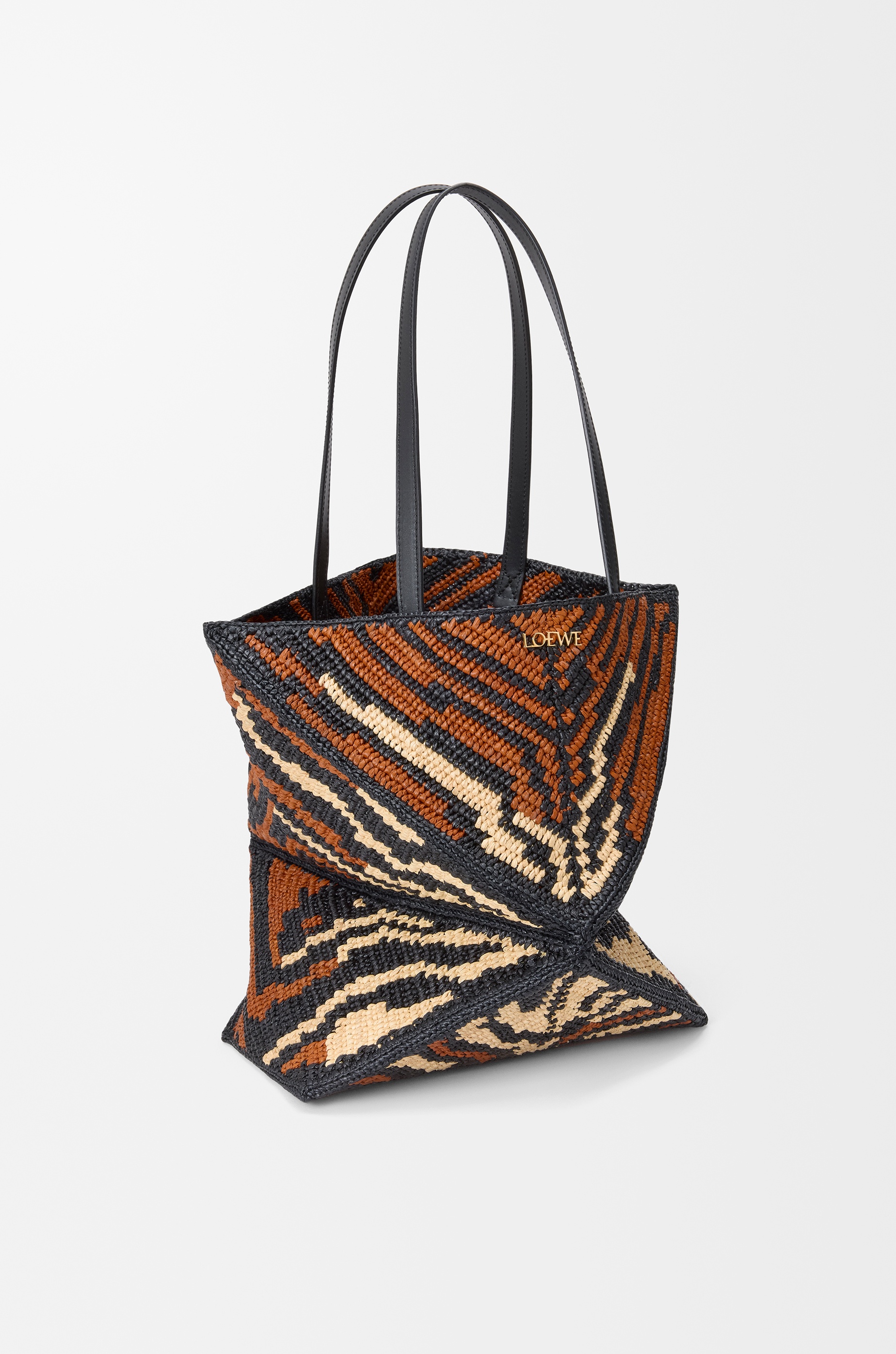 Medium Puzzle Fold Tote in raffia and calfskin - 4