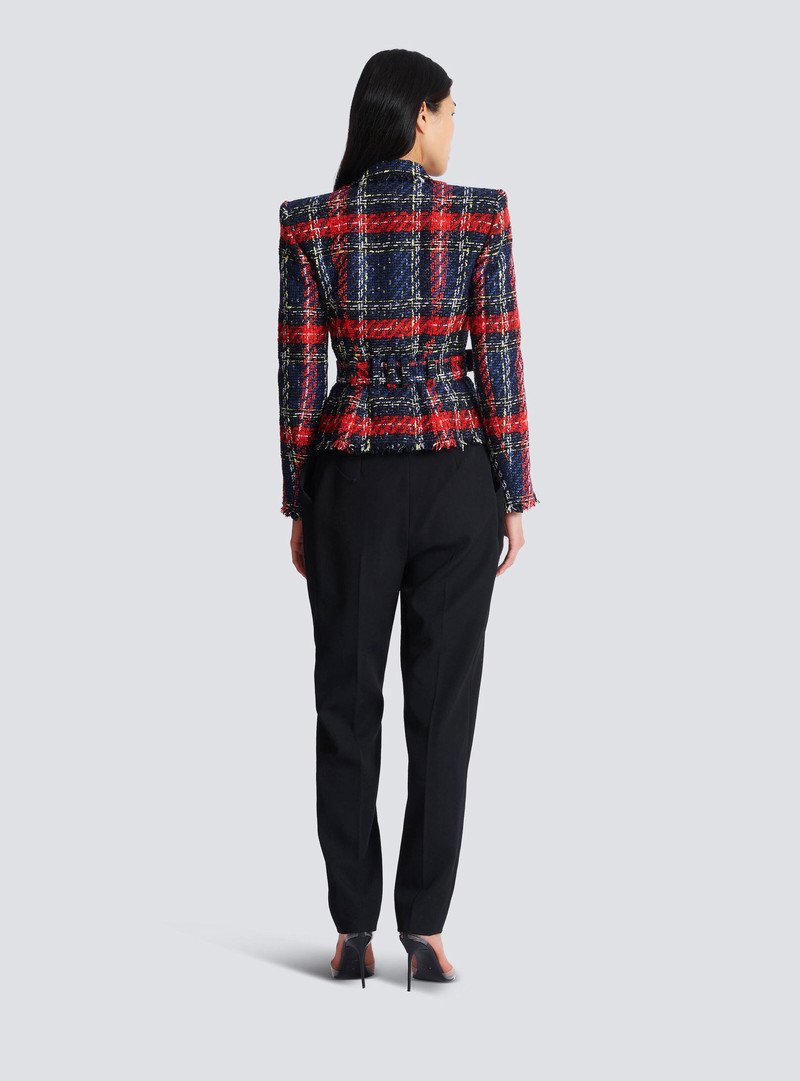Belted plaid tweed jacket 4