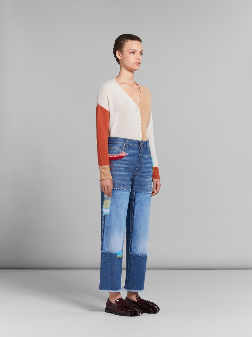 BLUE BIO DENIM JEANS WITH MOHAIR PATCHES - 5