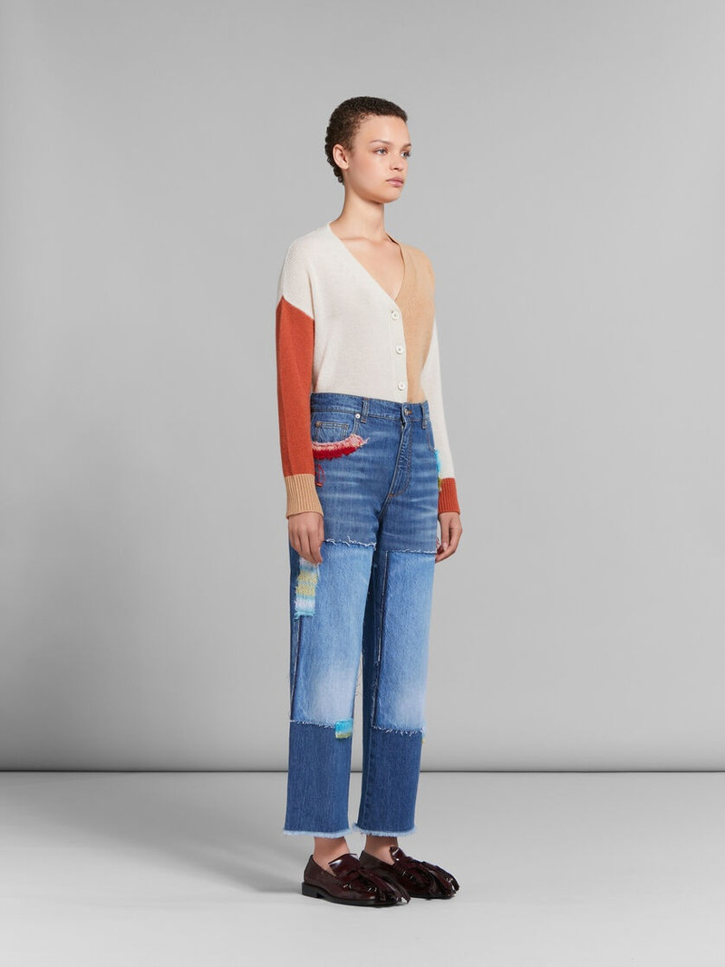 BLUE BIO DENIM JEANS WITH MOHAIR PATCHES 5