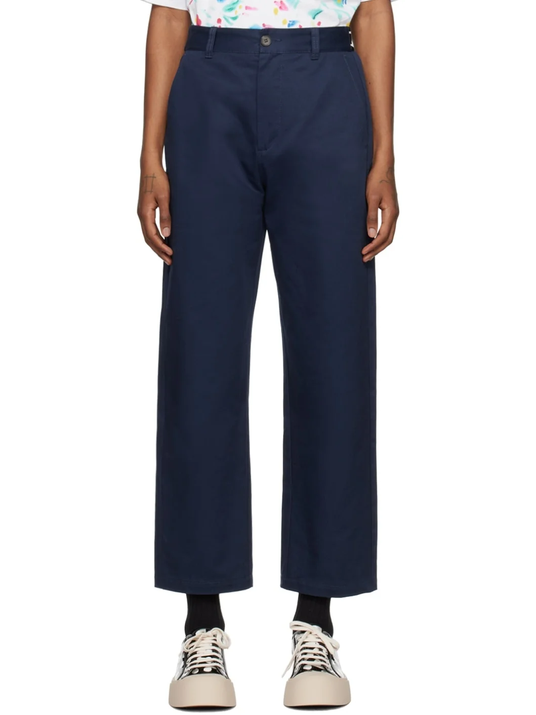 Navy Elasticized Back Waist Trousers - 1