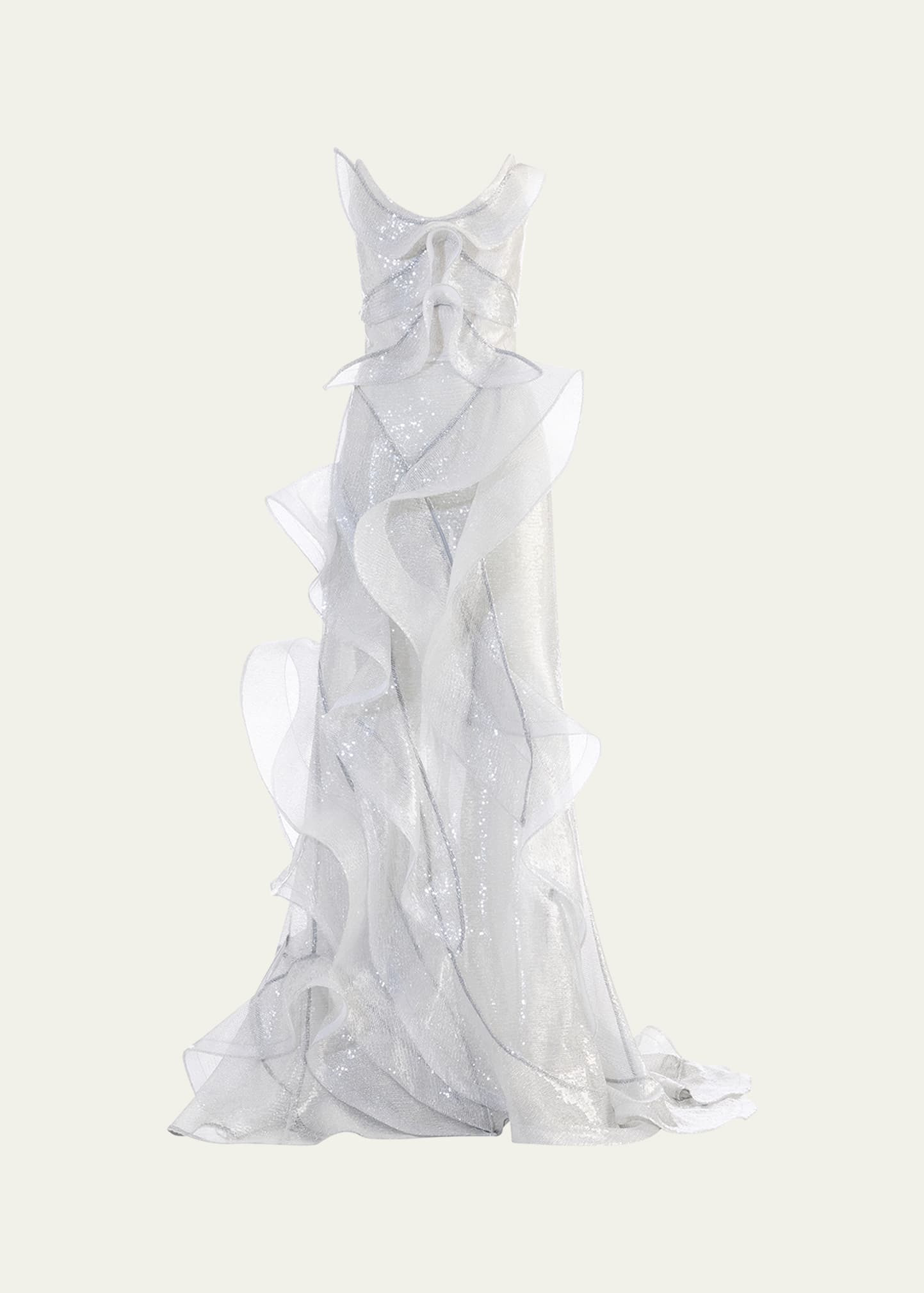 Refraction Strapless Ruffle Sequin Trumpet Gown - 1