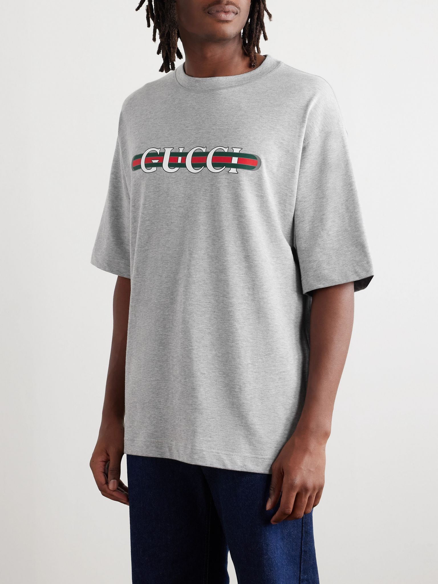 Oversized Logo-Print Cotton-Jersey T-Shirt Gray - 3