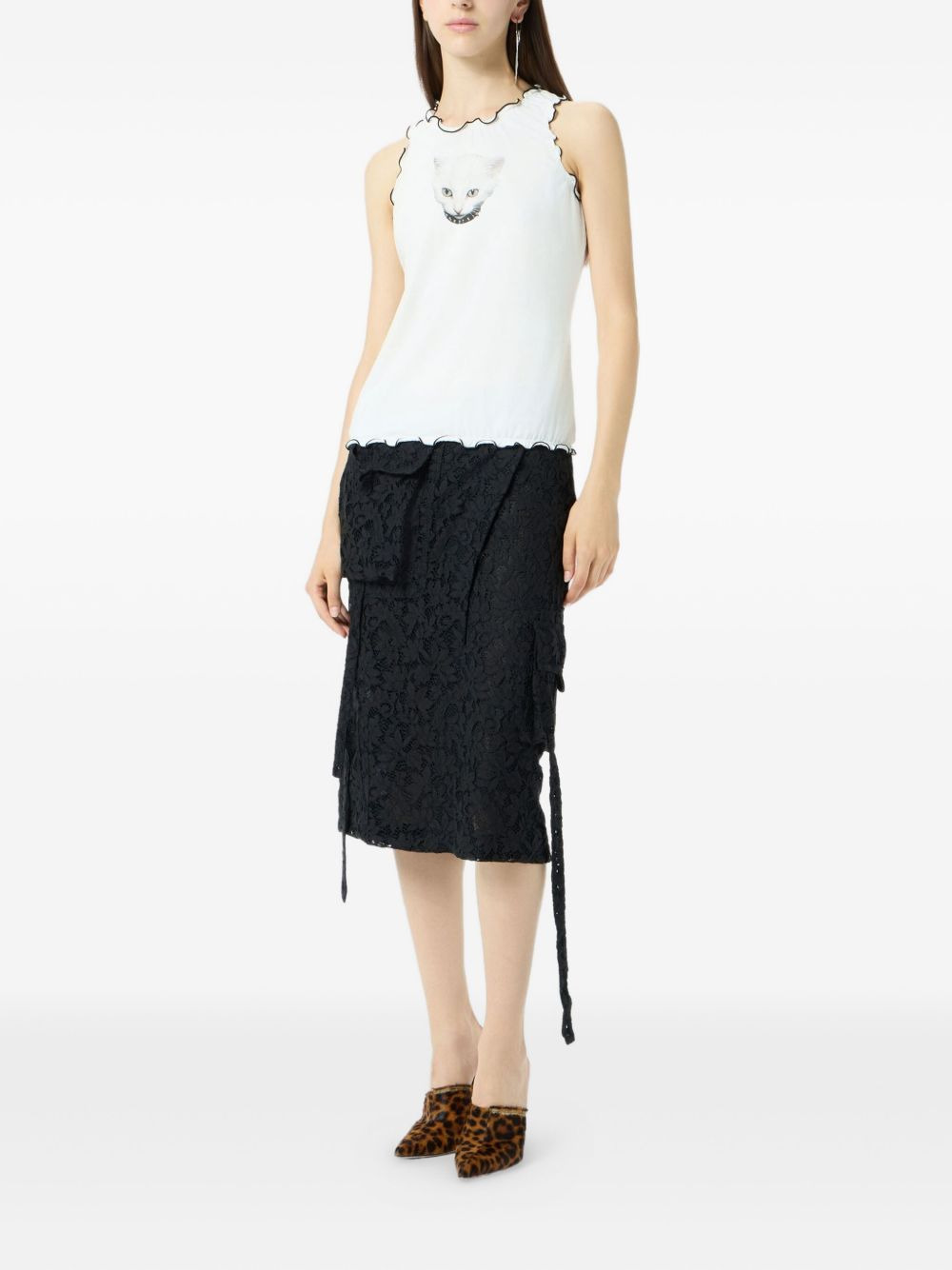 cat-print ruffled T-shirt - 2
