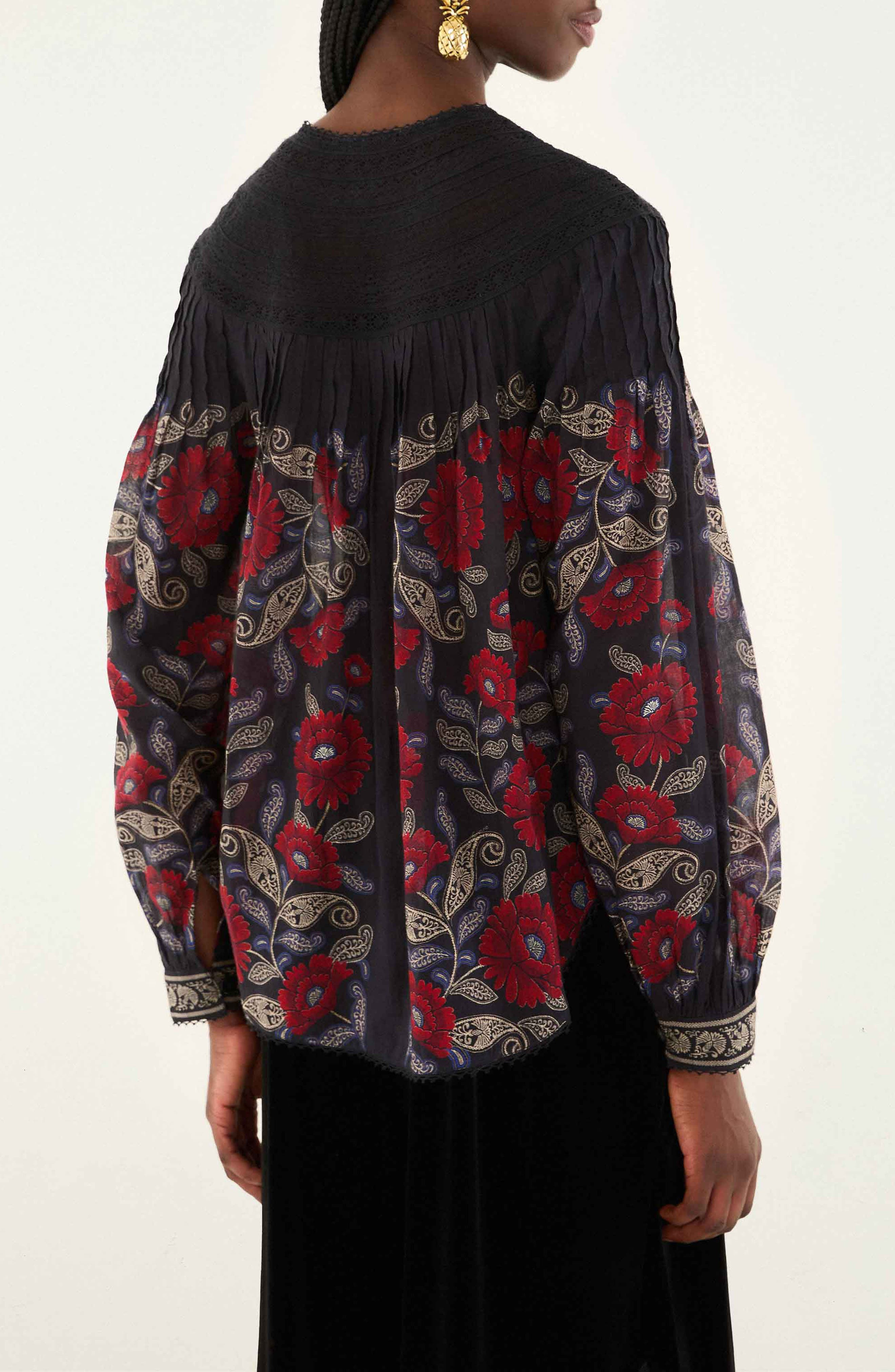 FARM Rio Valentina Floral Cotton Button-Up Shirt in Valentina Black at Nordstrom - 2