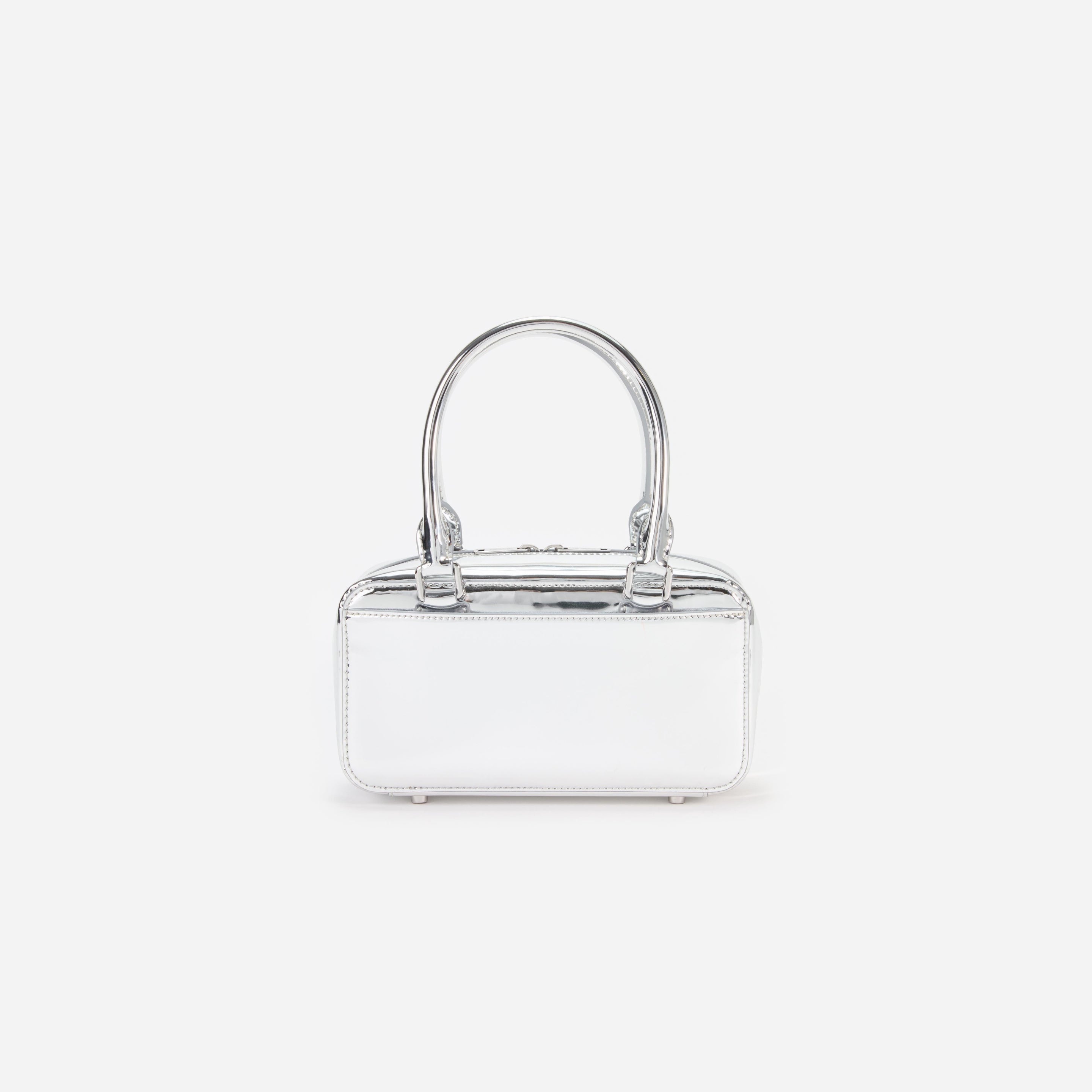 Metallic Silver Leather Mini Tote Bag - 3