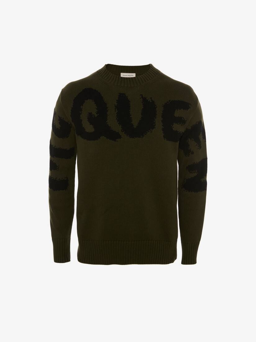 Mcqueen Graffiti Knit Jumper in Khaki - 1