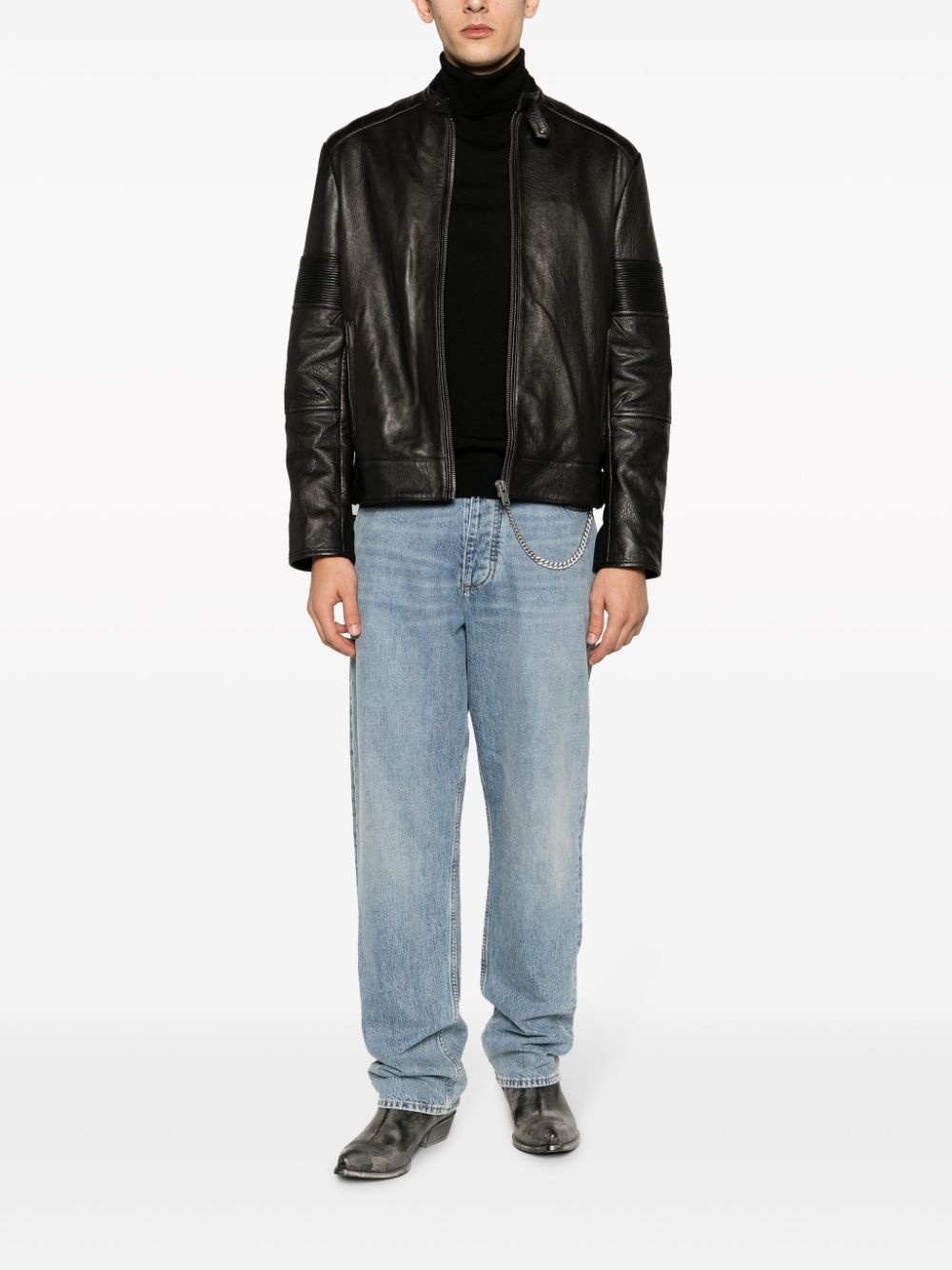 Lean zip-up leather biker jacket - 2