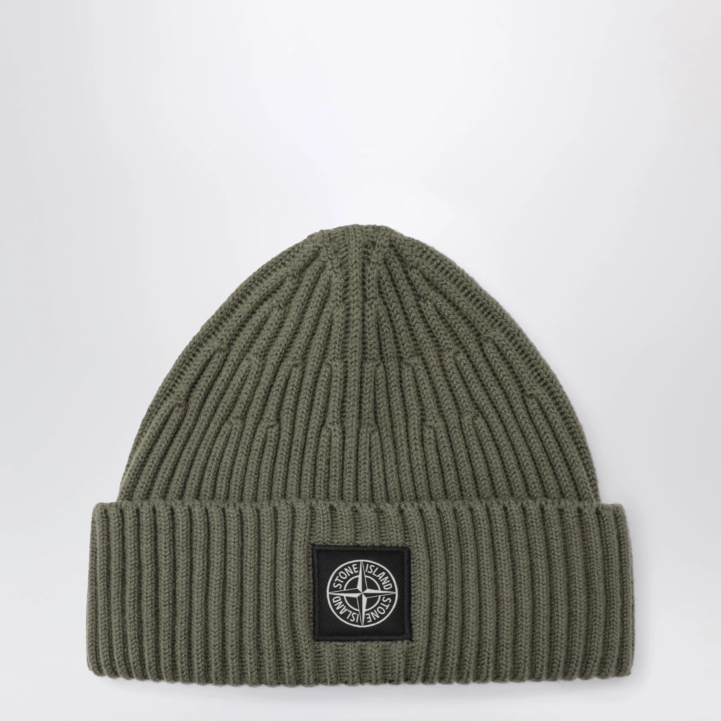 Green ribbed wool beanie with Compass patch - 1