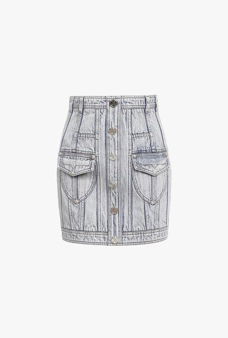 Short blue denim high-waisted skirt - 1
