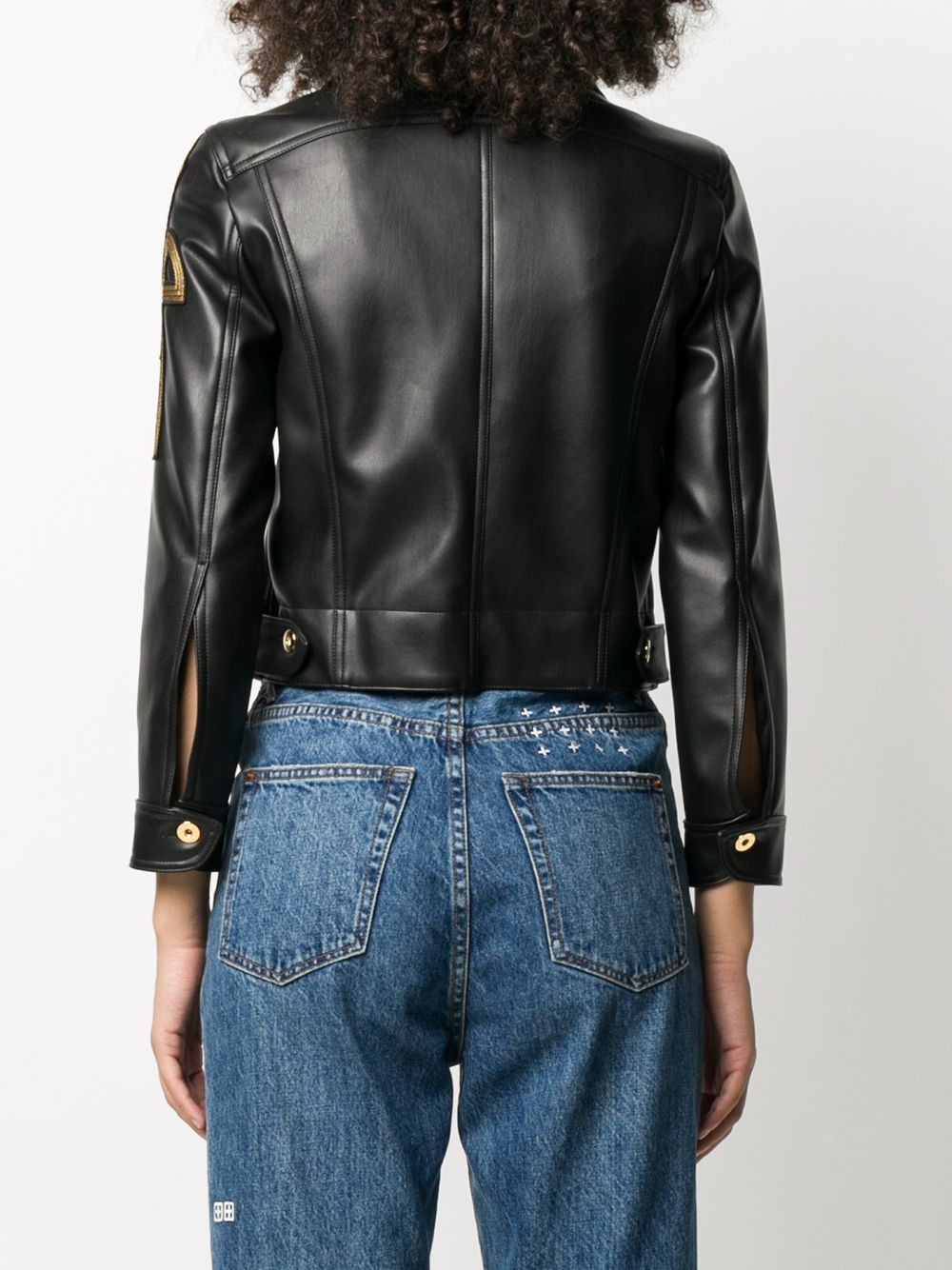 cropped leather-look jacket - 4