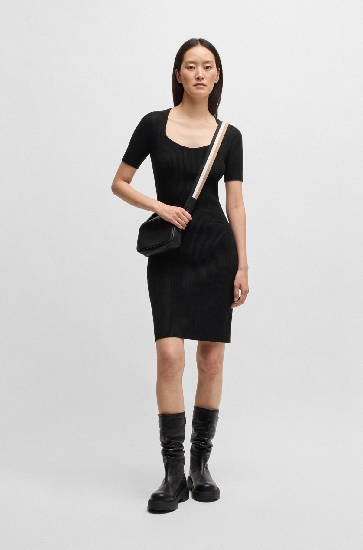 SLIM-FIT DRESS IN RIBBED STRETCH FABRIC - 3