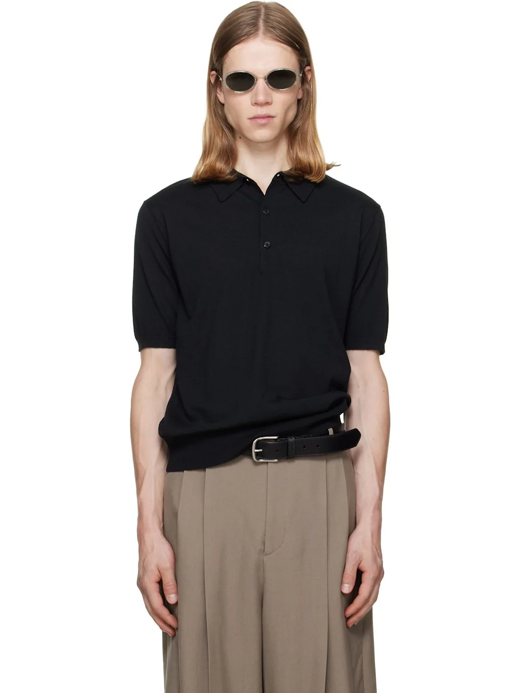 Black Knit Wool Polo - 1