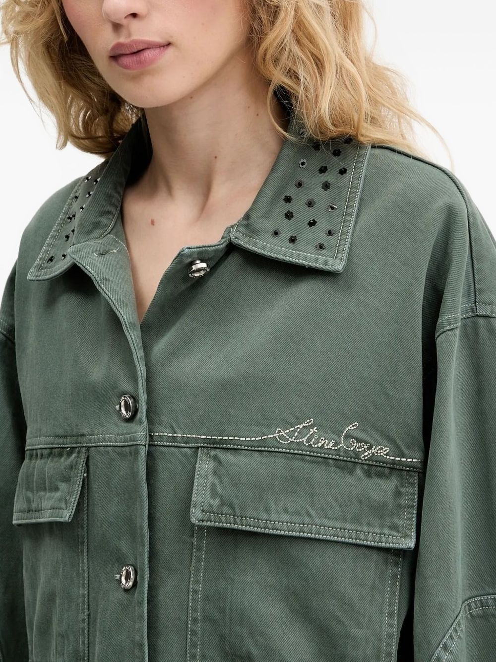 embellished-collar denim jacket - 5