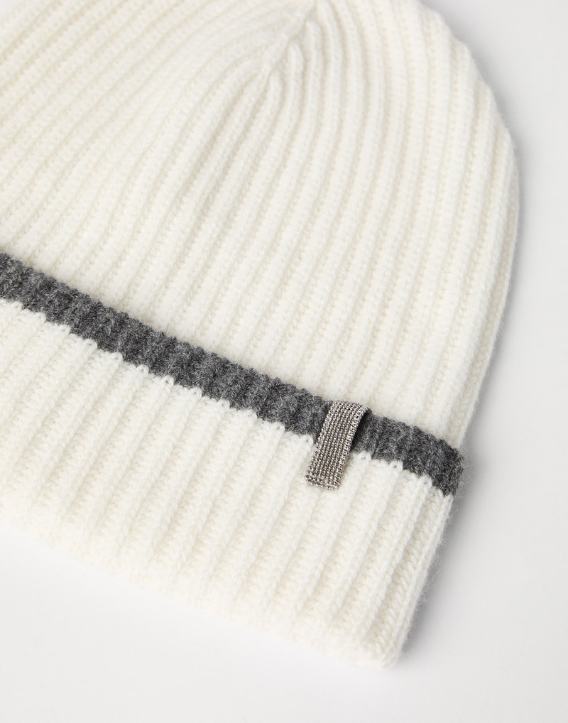 Brunello Cucinelli Cashmere English rib knit beanie with monili outlook