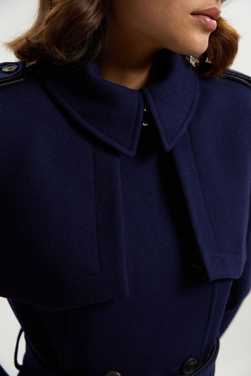 Wool Pu Mix Tailored Belted Trench Maxi Coat 3