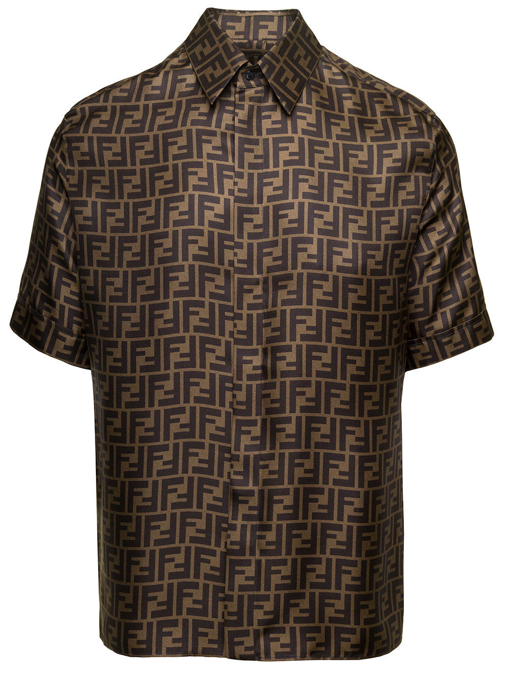 Fendi Men Brown Shirt With Ff Motif In Silk Man - 1