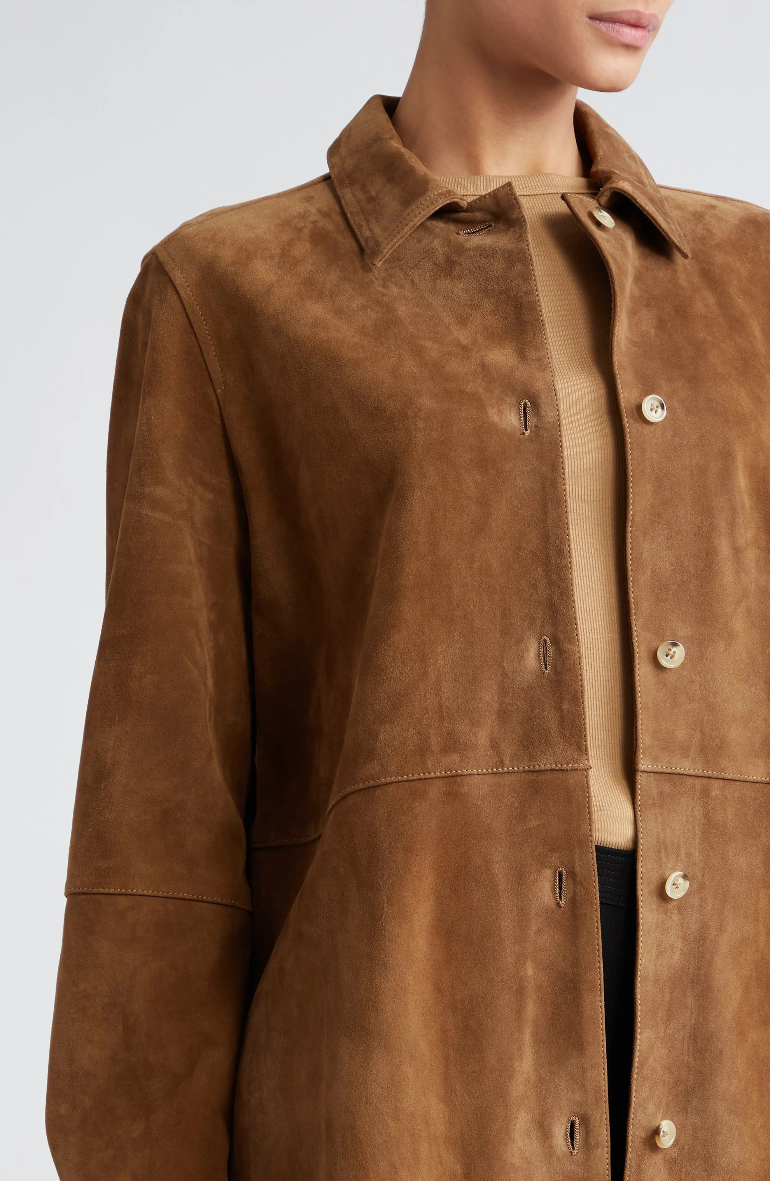 TOTEME Soft Suede Shirt Jacket in Tobacco at Nordstrom - 5