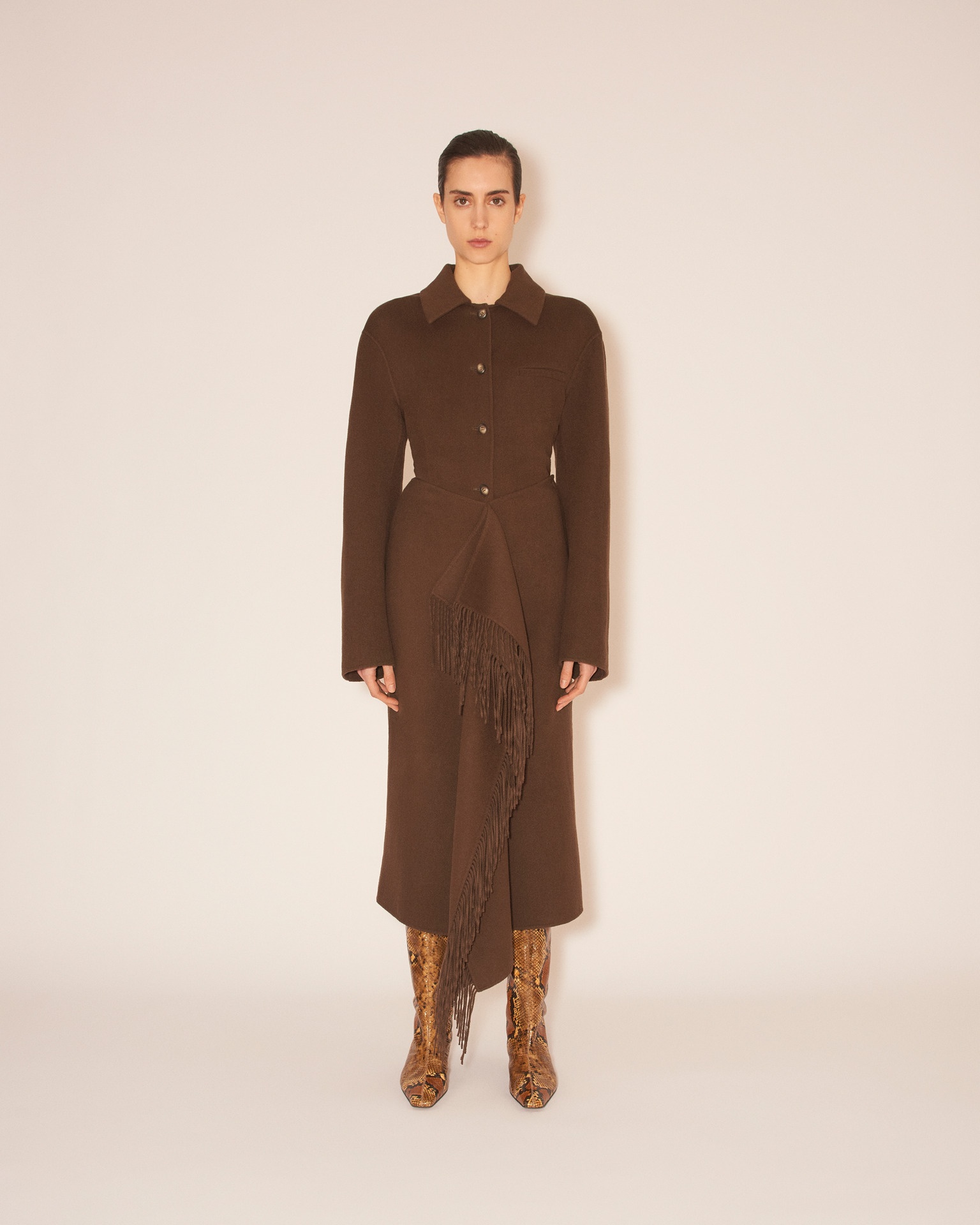LIZA - Draped wrap light double wool blanket skirt - Soil - 2