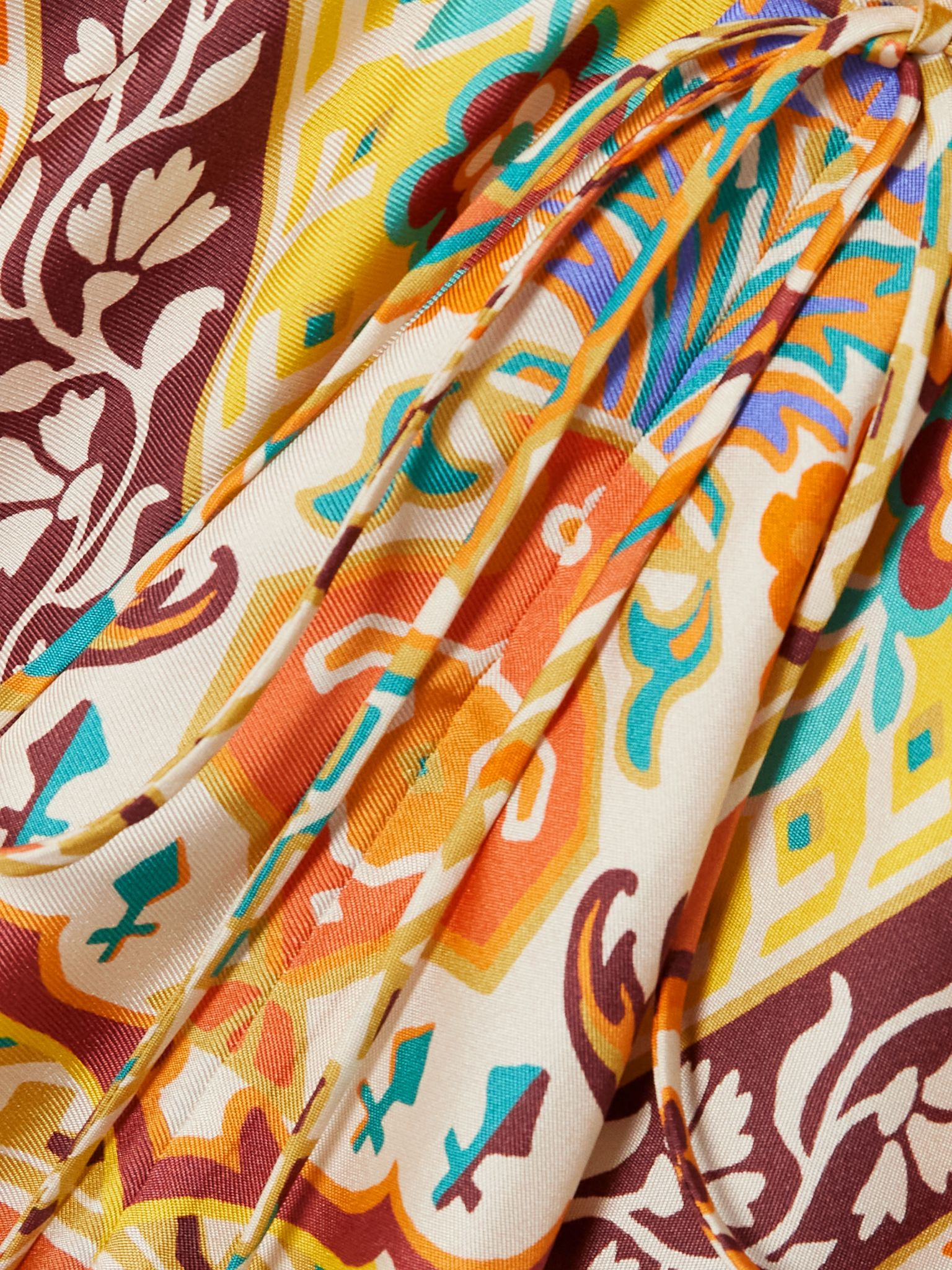 Asymmetric floral-print silk-twill halterneck dress Yellow - 4