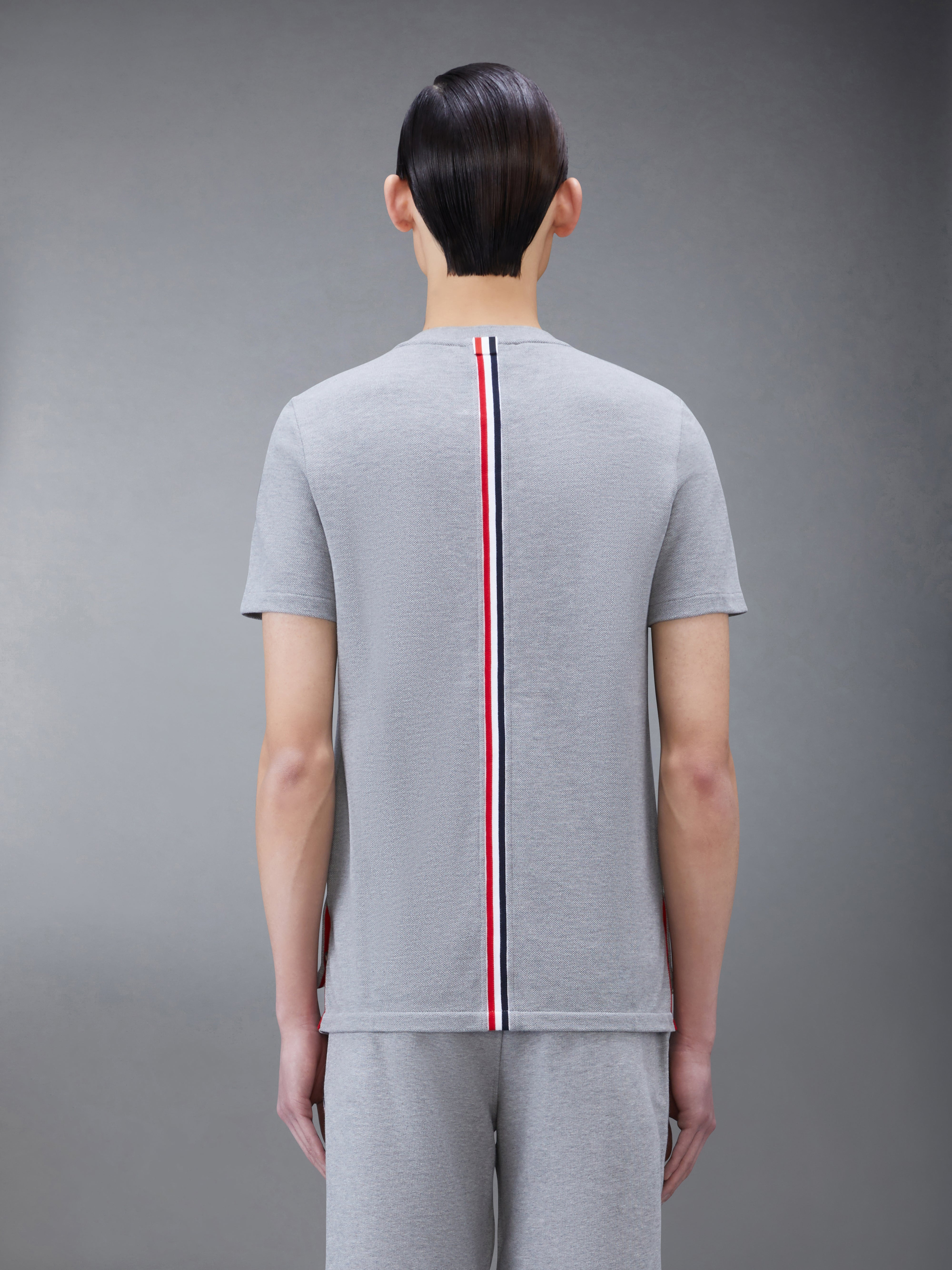 Light Grey Cotton Pique Center Back Stripe Relaxed Fit Tee - 2