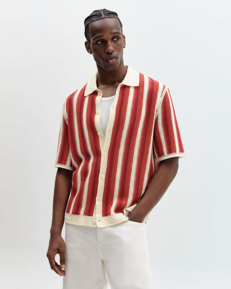 Wax London Porto - Ecru And Orange Stripe Crochet Knitted Shirt outlook