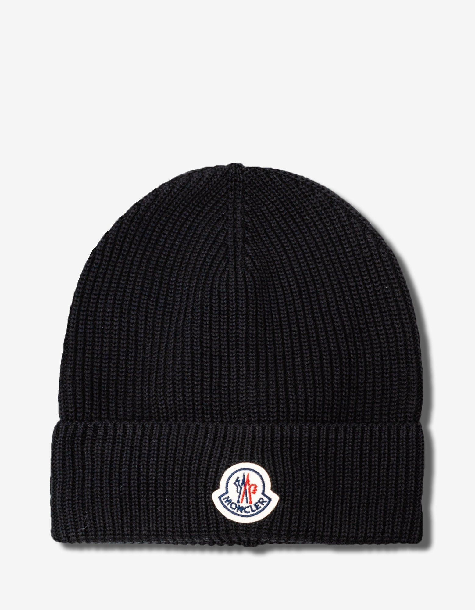 Moncler Black Ribbed Logo Beanie Hat - 1