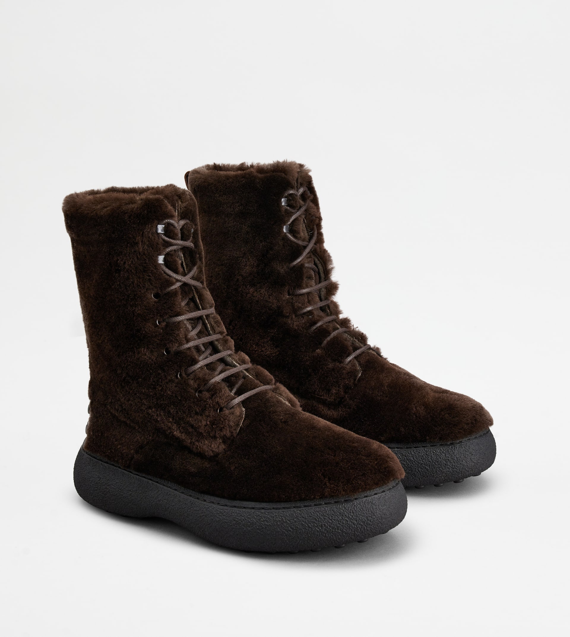 TOD'S W. G. LACE-UP ANKLE BOOTS IN SHEEPSKIN - BROWN - 4
