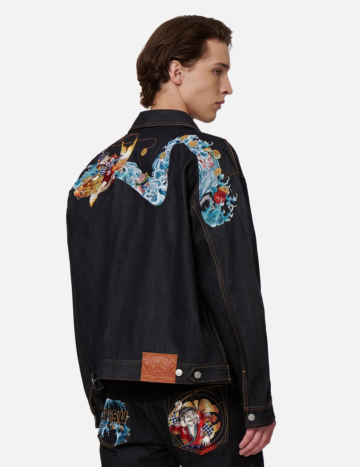 “THE GOD OF FORTUNE RIDING WAVES” DAICOCK EMBROIDERY DENIM JACKET - 7