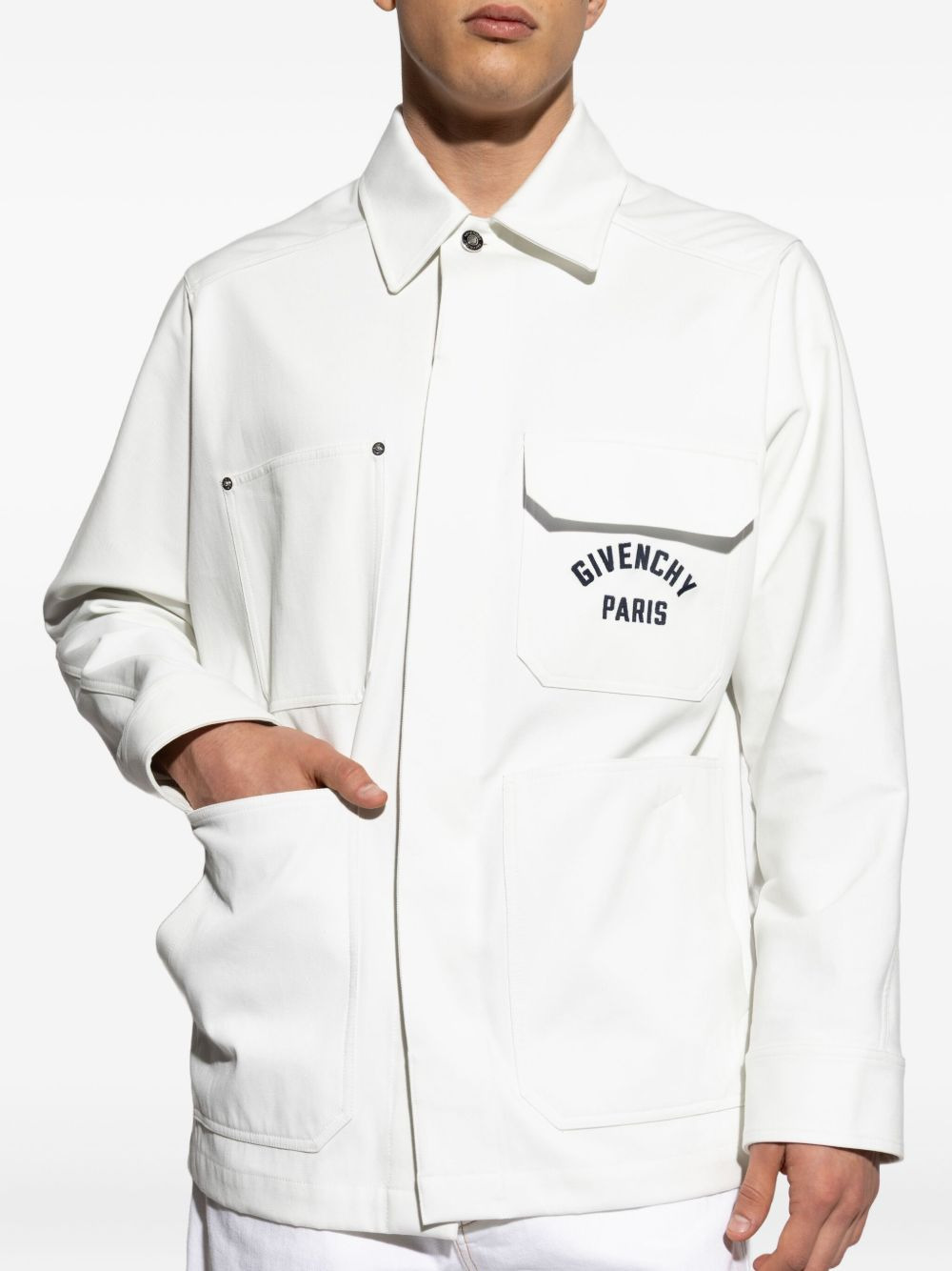 logo-embroidered shirt jacket - 3