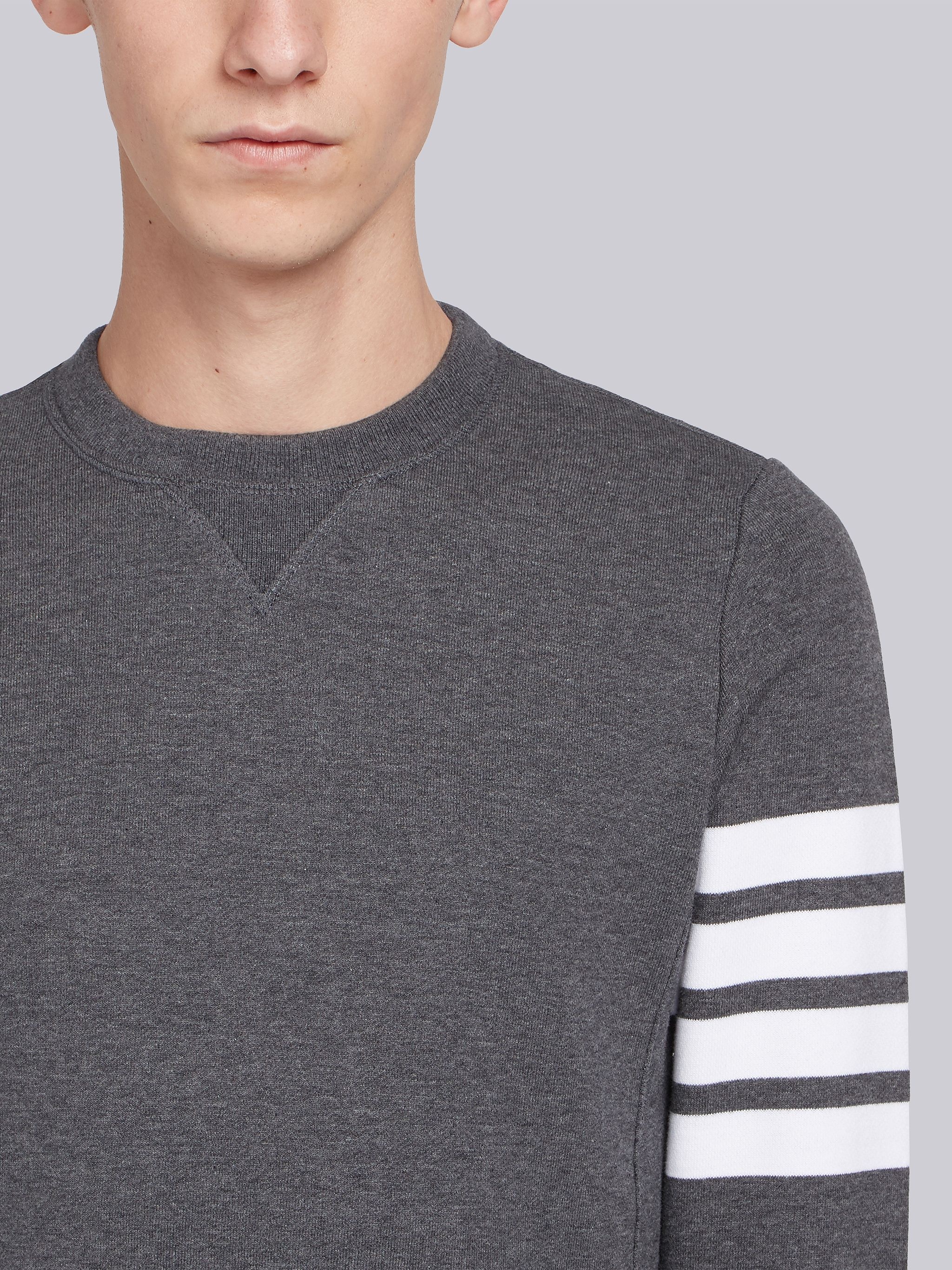 Dark Grey Loopback Jersey Knit 4-bar Crew Neck Sweatshirt - 5