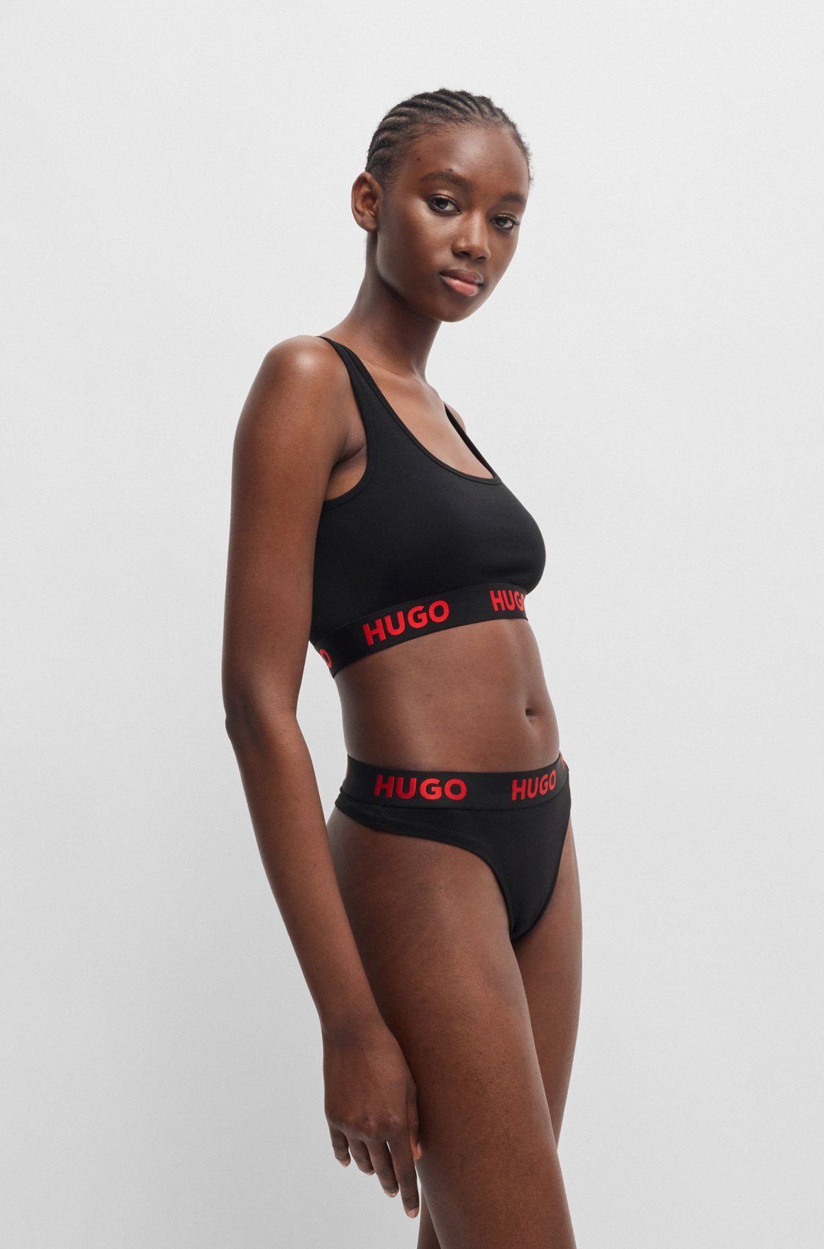 STRETCH-COTTON THONG WITH LOGO WAISTBAND - 4