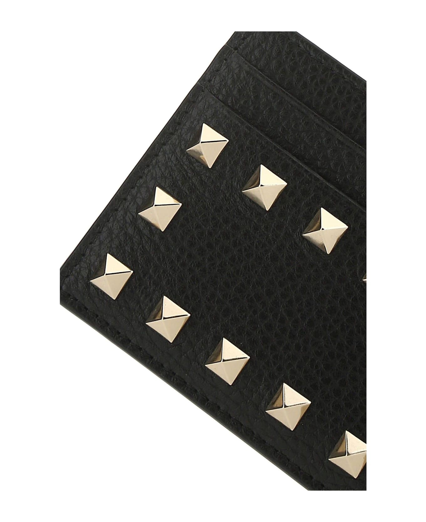Black Leather Rockstud Card Holder - 4