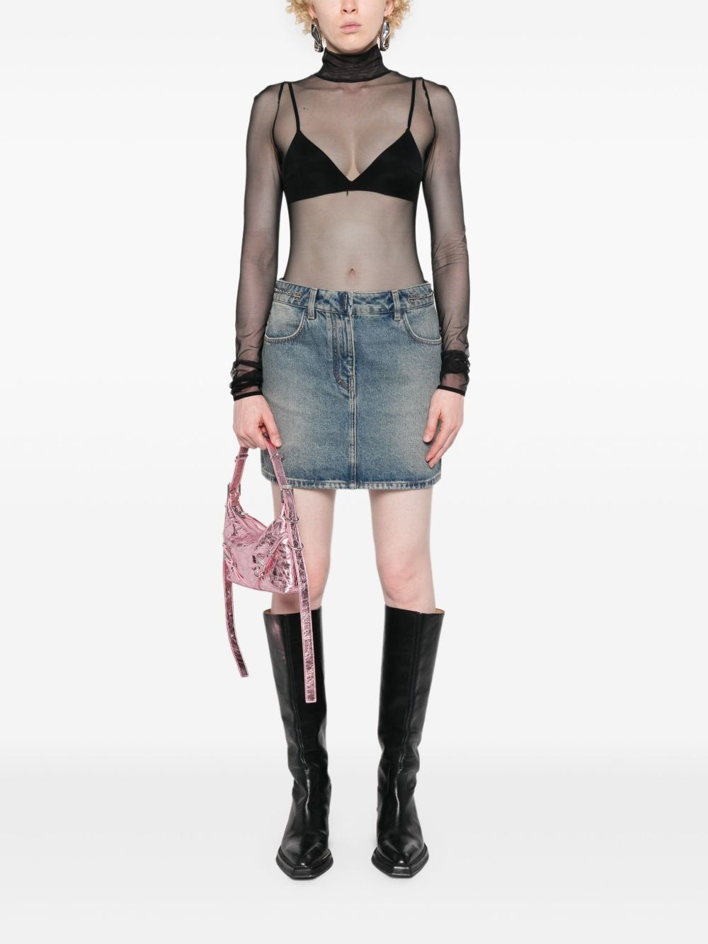 4G-motif chain-detailed denim miniskirt - 2