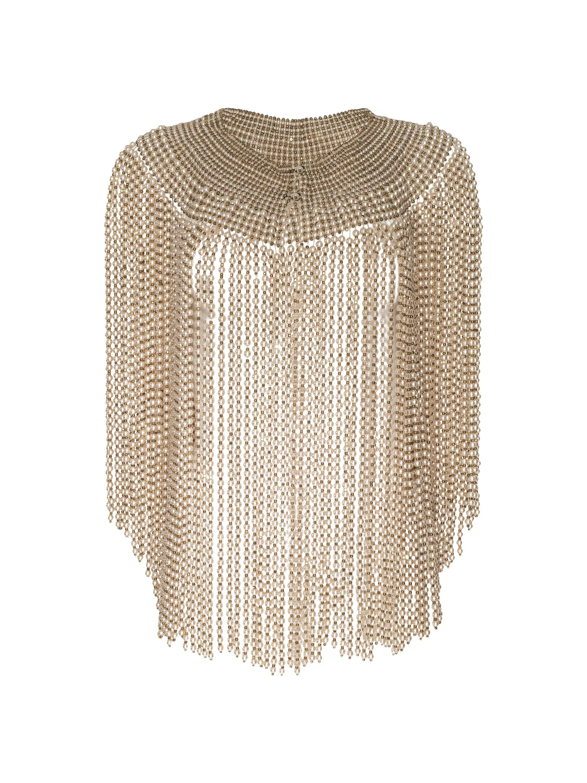 Women's Yves Imitation-Pearl Fringed Cape - Champagne Pearls - 1
