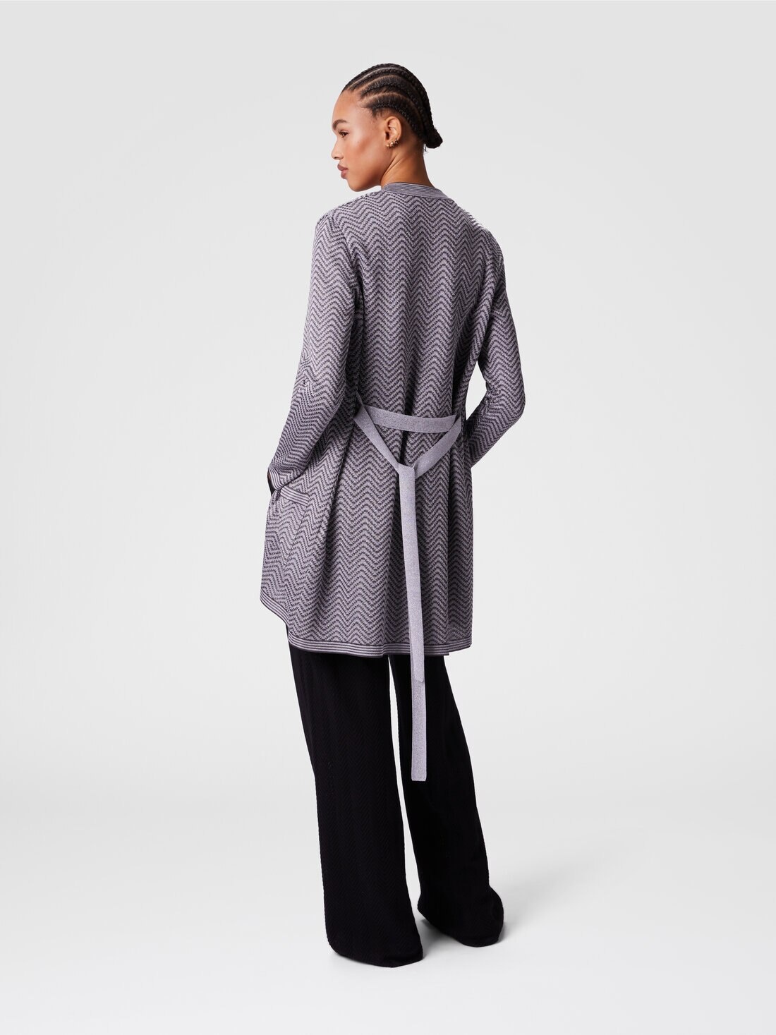 Cardigan wave pattern with belt - 3