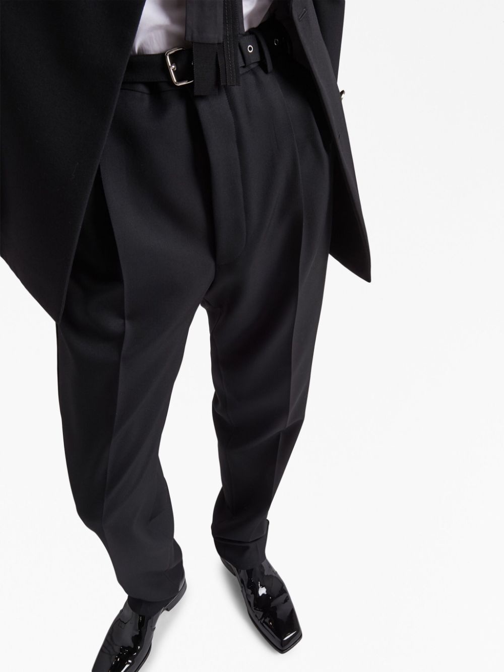 belted wool straight-leg trousers - 4