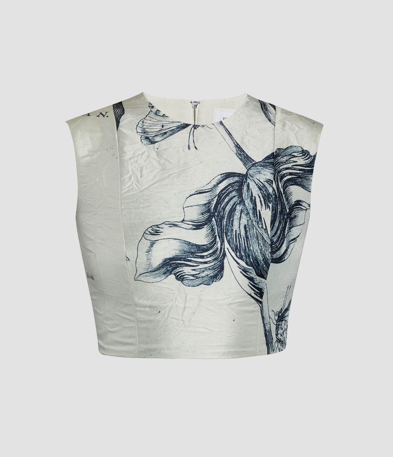 FLORAL PRINT TEXTURED SATIN BODICE TOP 1