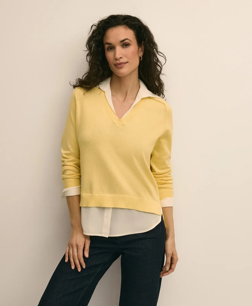 Supima® Cotton Layered Sweater-Shirt - 1