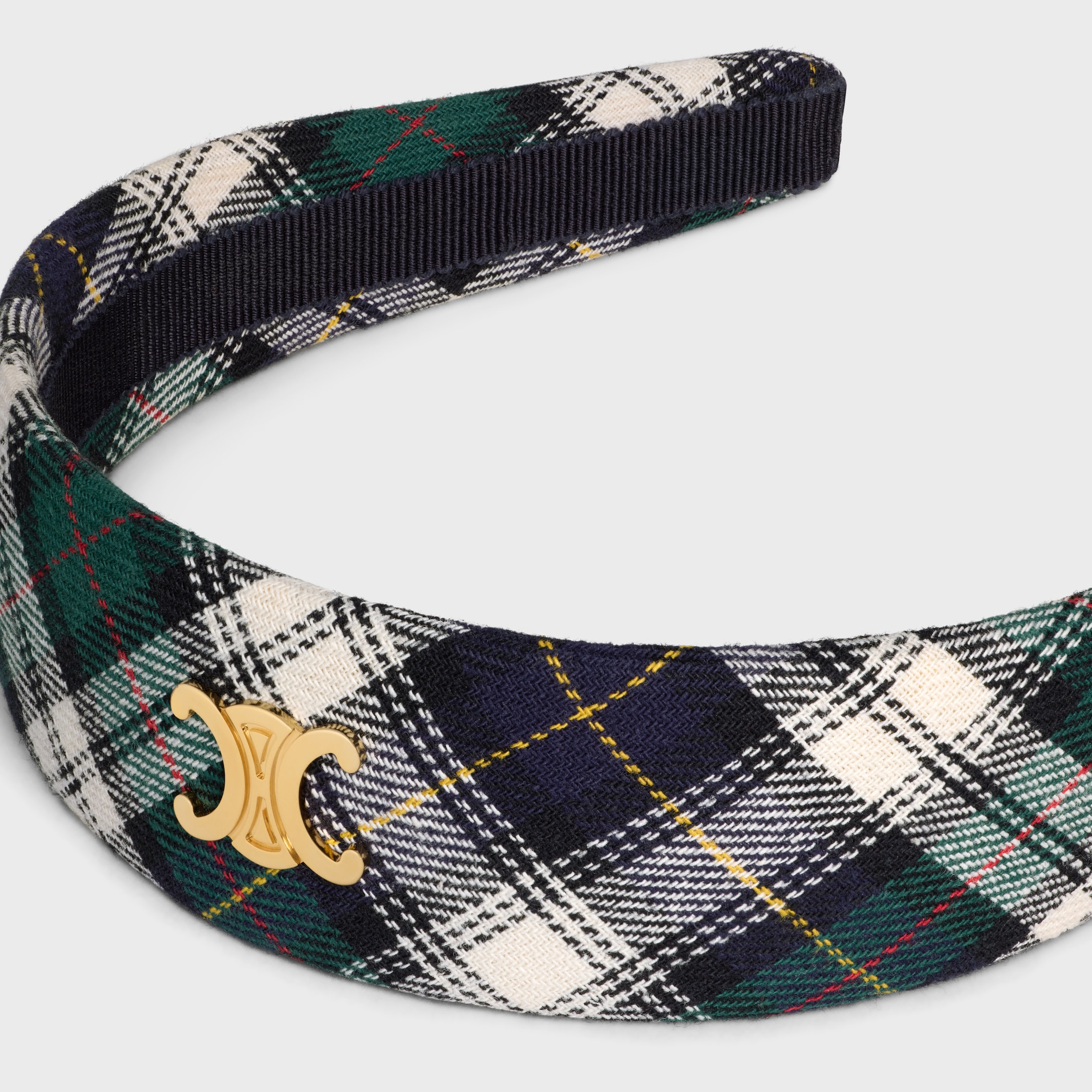 Celine Tartan Headband in Cotton and Brass with Gold Finish - 3