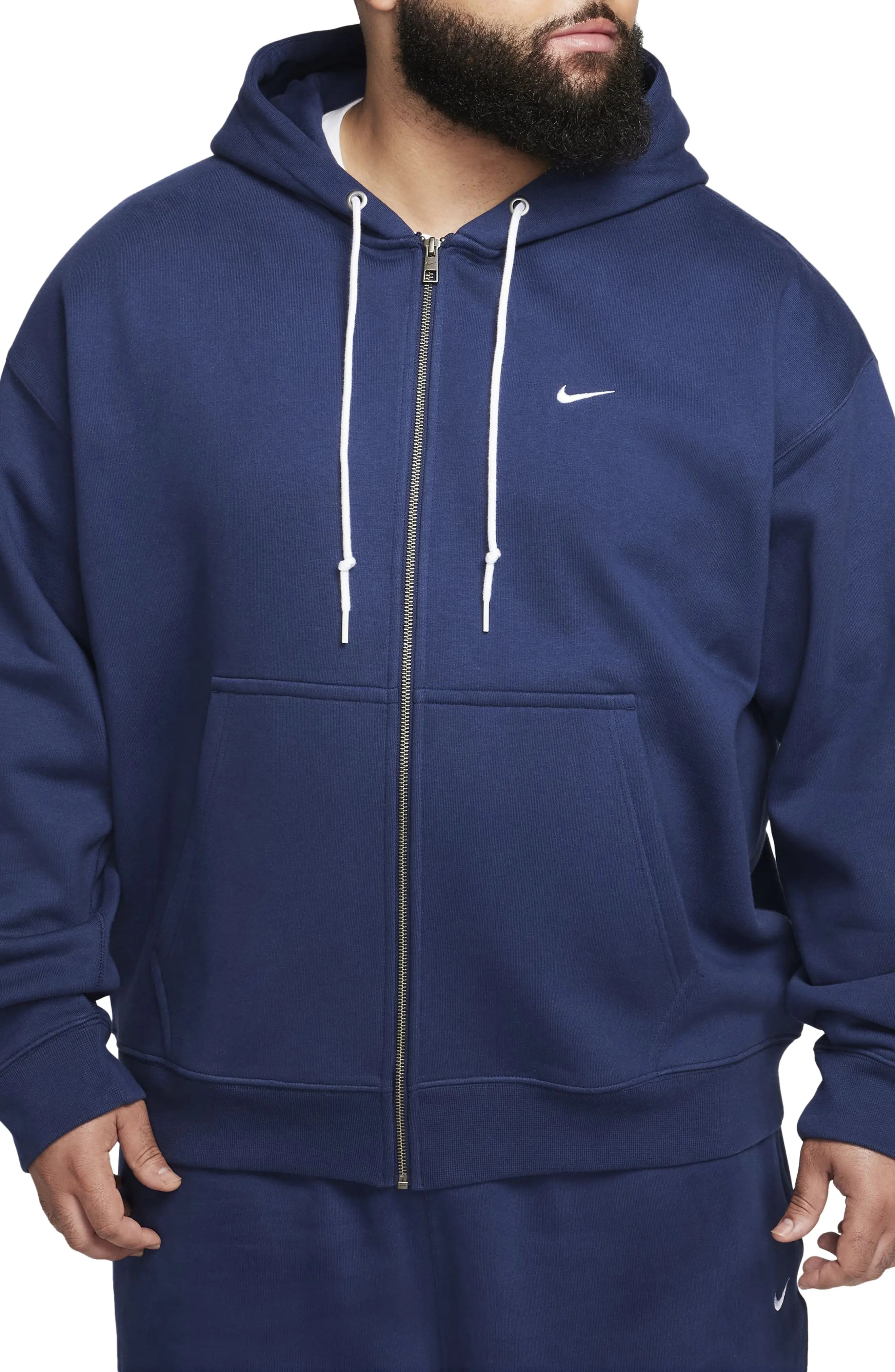 Solo Swoosh Zip Hoodie in Midnight Navy/White - 1