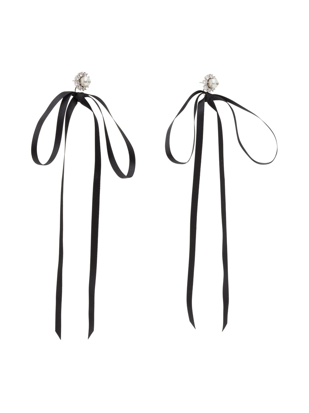 Black Double Ended Daisy Bow Earrings - 2
