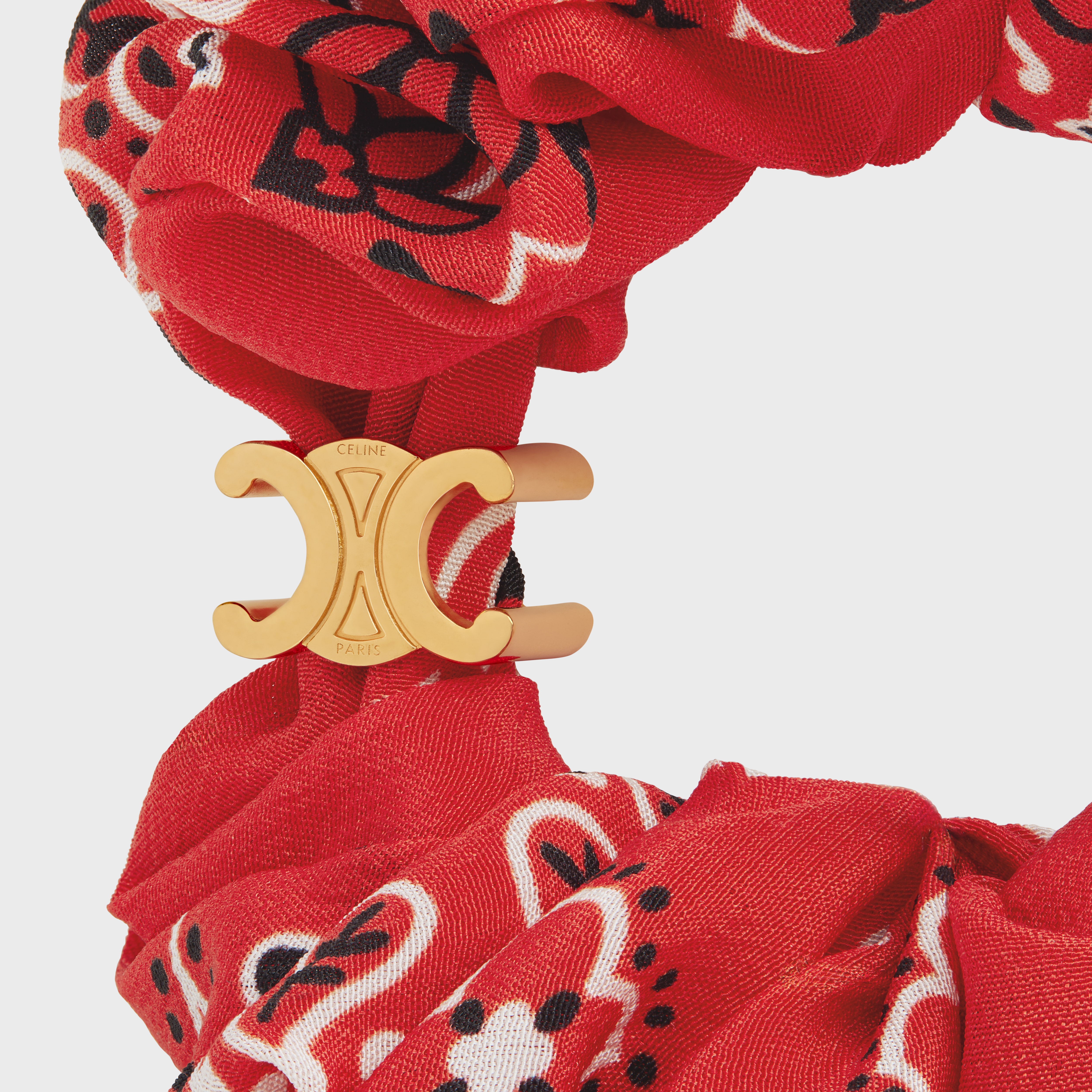 Scrunchy Celine  Americana Bandana Bracelet in Brass with Gold Finish and Red Silk - 2