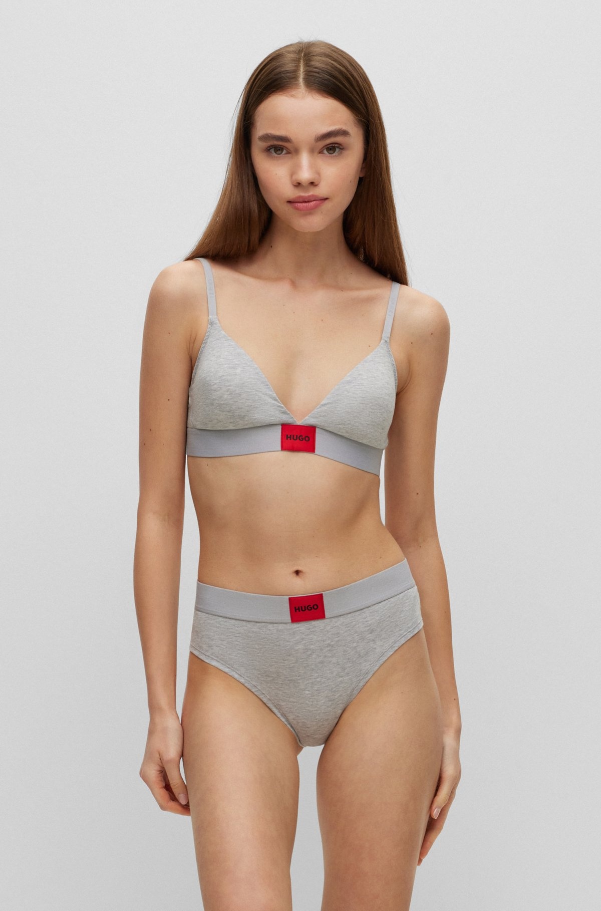 STRETCH-COTTON TRIANGLE BRA WITH RED LOGO LABEL - 2