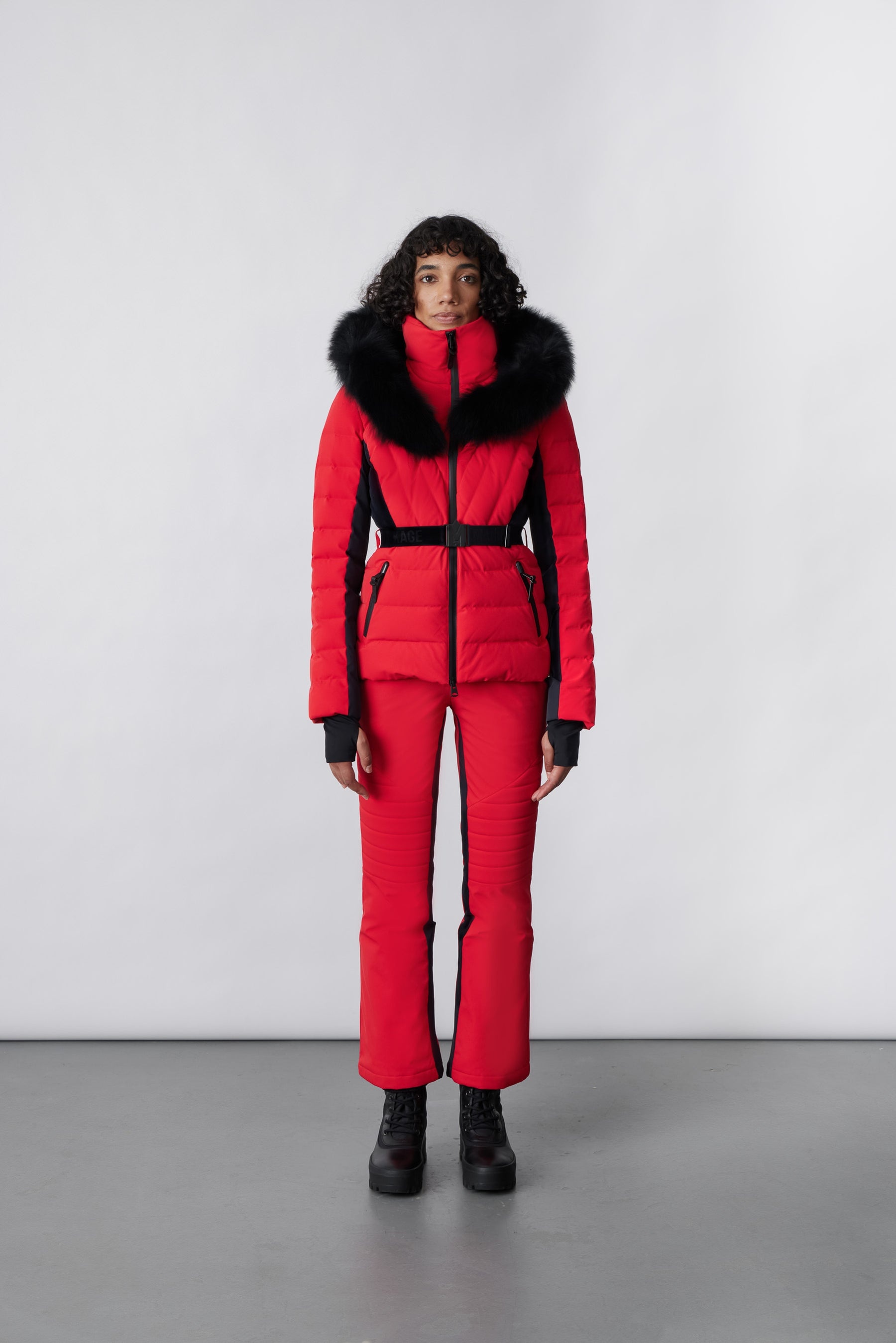 MACKAGE ELITA Down ski jacket with removable blue fox fur trim REVERSIBLE