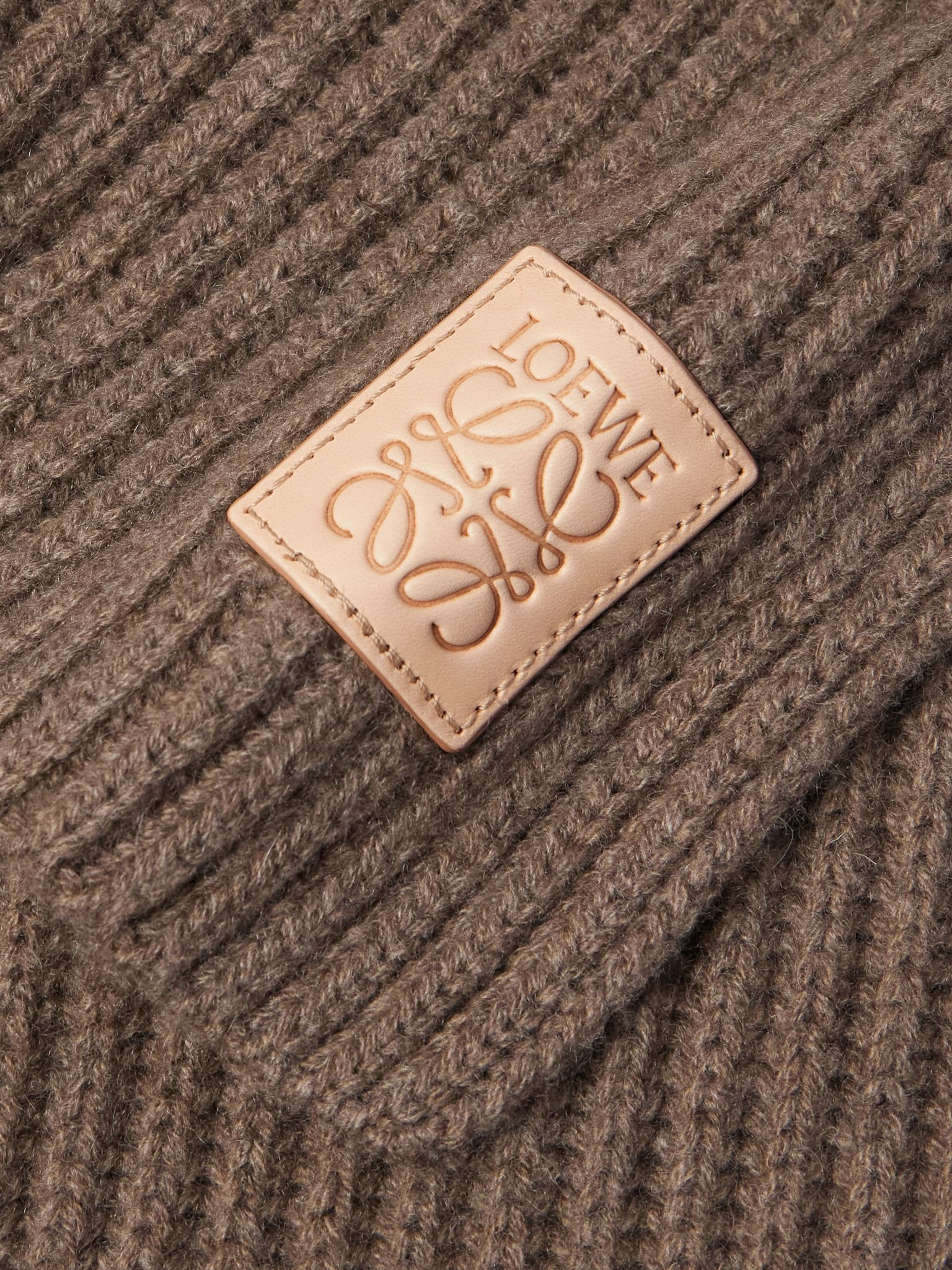 Logo-Appliquéd Ribbed Cashmere Scarf Brown - 3