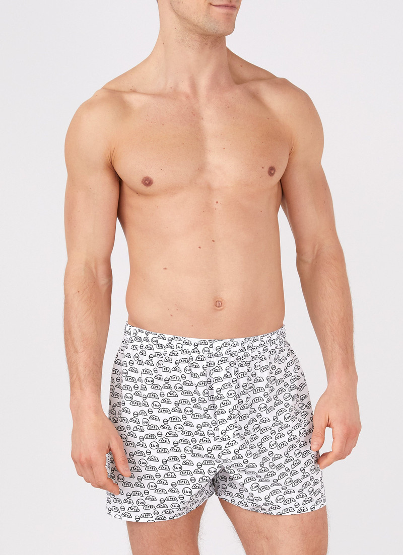 Sunspel David Shrigley Boxer Shorts in Whites Ds Line Sun & Cloud outlook